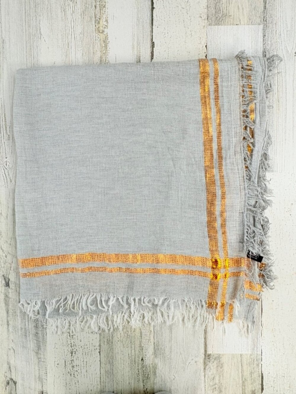 INOUITOOSH Scarf Shawl Wrap Gray Gold Cotton Inoui Editions